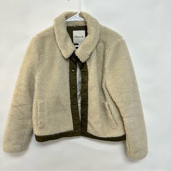 Madewell Portland Sherpa Jacket Teddy Coat Cream Bomber Snap Front Medium $158 - Picture 2 of 8